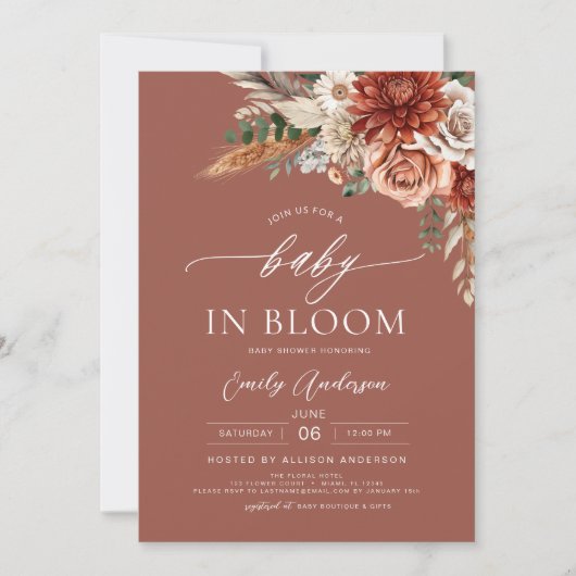 オールインワンワイルドフラワーベビーで開花秋のシャワー 招待状 (正面)