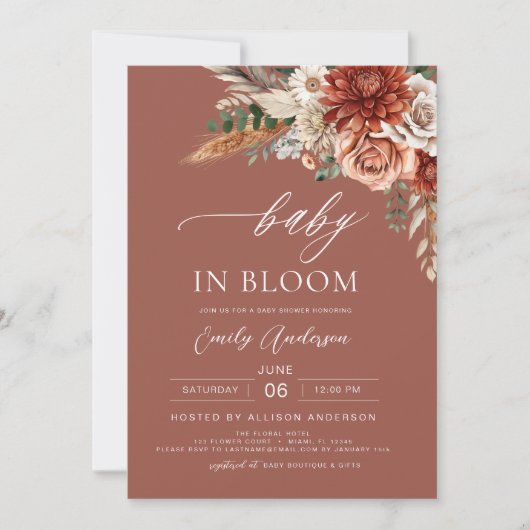 オールインワンワイルドフラワーベビーで開花秋のシャワー 招待状 (正面)