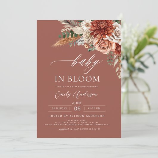 オールインワンワイルドフラワーベビーで開花秋のシャワー 招待状 (スタンド正面)