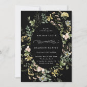 オールインワンワイルドフラワー楕円形の枠結婚の黒 招待状 (正面)