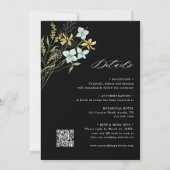 オールインワンワイルドフラワー楕円形の枠結婚の黒 招待状 (裏面)