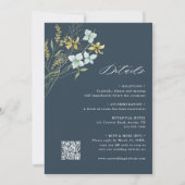 オールインワンワイルドフラワー楕円形フレーム結婚のネイビーブルー 招待状 (裏面)