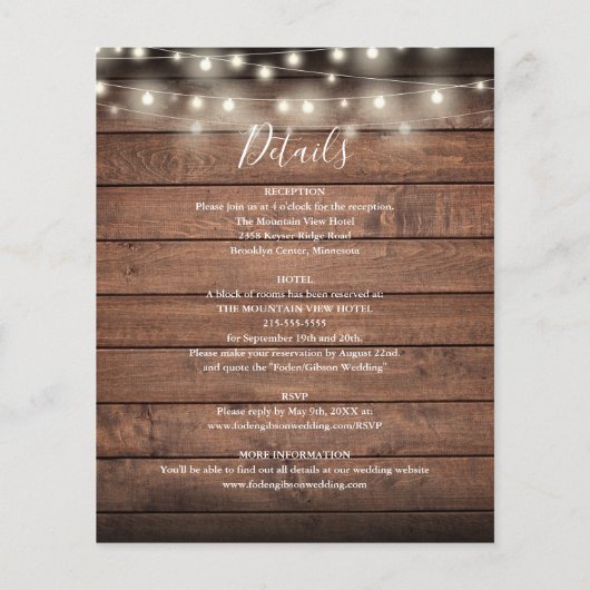 オールインワン予算素朴結婚式招待状 (裏面)