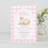 オールインワン仔犬女子ピンクベビーシャワー 招待状 (スタンド正面)