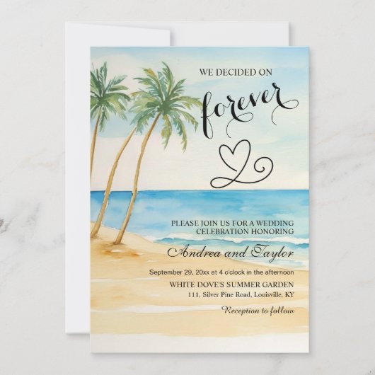オールインワン我々はフォーエバービーチヤシの木に決めた 招待状 (正面)