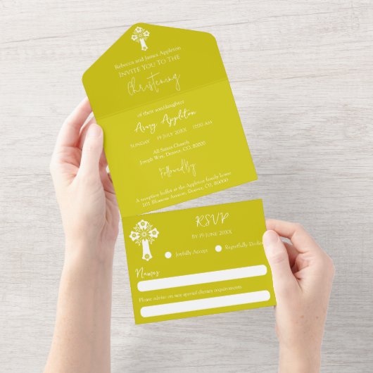オールインワン招待状フローラクロスバプテスイエロ オールインワン招待状 (貼ってはがせる)