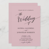 オールインワン書道シックな埃っぽいバラ結婚 招待状 (正面/裏面)