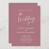 オールインワン書道トレンディーほこりっぽいバラ結婚ズ 招待状 (正面/裏面)