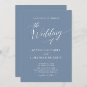 オールインワン書道トレンディーダスティブルー結婚ズ 招待状 (正面/裏面)