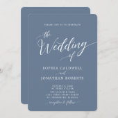 オールインワン書道トレンディーダスティブルー結婚ズ 招待状 (正面/裏面)