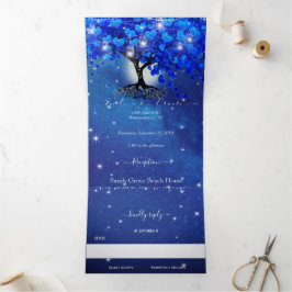 オールインワン王室のブルーのハート結婚リーフ 三つ折り招待状