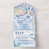 オールインワン男の赤ちゃんシャワー招待状デザイン オールインワン招待状 (内側)