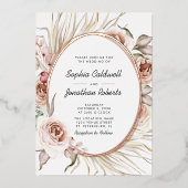 オールインワン結婚のフローラ実在バラ金ゴールド 箔招待状 (正面)