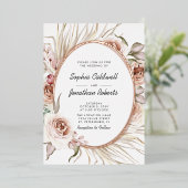 オールインワン結婚のフローラ実在バラ金ゴールド 箔招待状 (立ち正面)