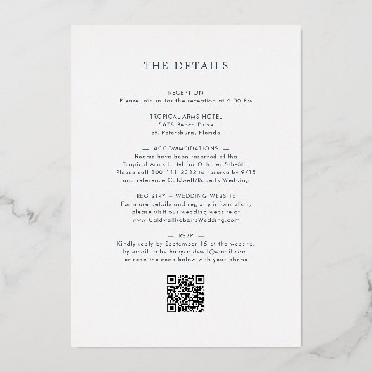 オールインワン結婚のフローラ実在バラ金ゴールド 箔招待状 (裏面)