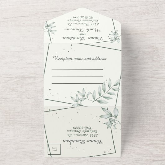 オールインワン結婚式招待状とRSVPグリーンリーフ オールインワン招待状 (外側)