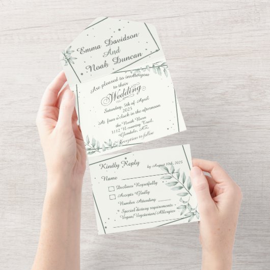 オールインワン結婚式招待状とRSVPグリーンリーフ オールインワン招待状 (貼ってはがせる)