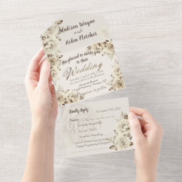 オールインワン結婚式招待状とRSVPホワイトローズ オールインワン招待状