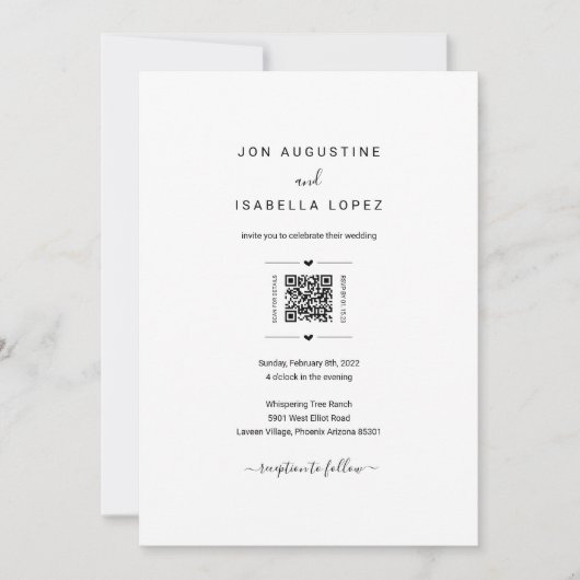 オールインワン結婚式招待状QRコードRSVP詳細 招待状 (正面)