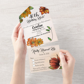 オールインワン誕生日招待状フローラ水彩 オールインワン招待状