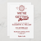 オールインワン赤レトロDisco Groovy 結婚's 招待状 (正面/裏面)