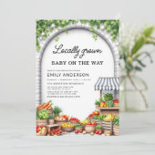 オールインワン農家市場地元の赤ちゃんシャワー 招待状 (スタンド正面)