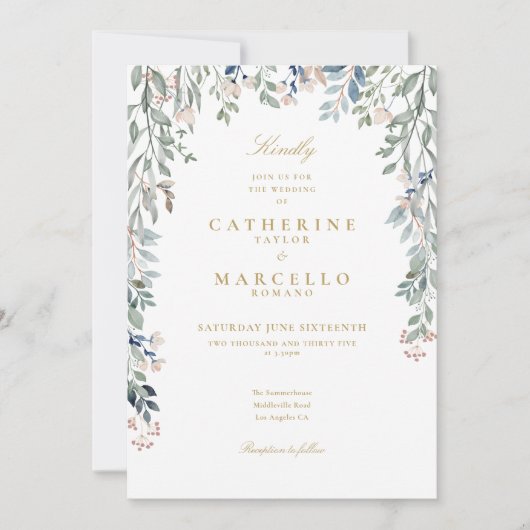 オールインワン金ゴールドの花のフローラ 招待状 (正面)