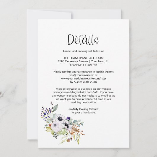 オールインワン金ゴールドジオメトリックパープル結婚フローラ 招待状 (裏面)