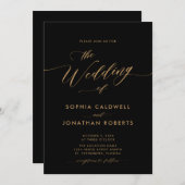 オールインワン金ゴールド書道ブラック結婚ズ 招待状 (正面/裏面)