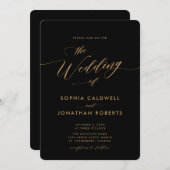 オールインワン金ゴールド書道ブラック結婚ズ 招待状 (正面/裏面)