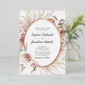 オールインワン ウェディング ボヘミア フラワー リアル ローズゴールド 箔招待状 (立ち正面)