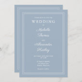 オールインワン エレガントなボーダー ダスティーブルー ウェディング 招待状 (正面/裏面)