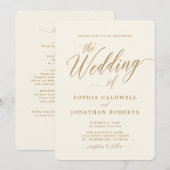 オールインワン エレガント ゴールド カリグラフィー クリーム ウェディング 招待状 (正面/裏面)