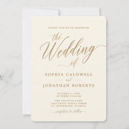 オールインワン エレガント ゴールド カリグラフィー クリーム ウェディング 招待状