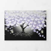 オールインワン エレガント ラベンダー パープル ハート リーフ ウェディング 三つ折り招待状 (カバー)