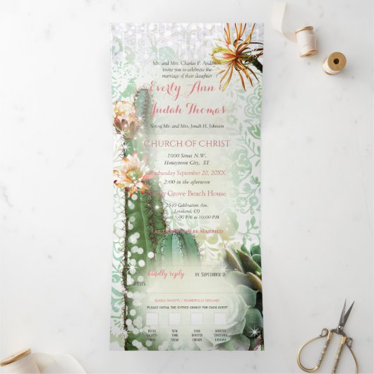 オールインワン カクタス サキュレント 結婚式招待状 三つ折り招待状 (内部)