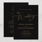 オールインワン ゴールドカリグラフィー エレガント ブラック ウェディング 招待状 (正面/裏面)