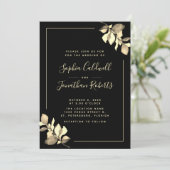 オールインワン ゴールド ユーカリ エレガント ブラック ウェディング 招待状 (スタンド正面)