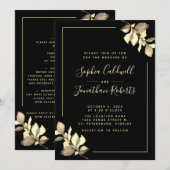 オールインワン ゴールド ユーカリ エレガント ブラック ウェディング 招待状 (正面/裏面)