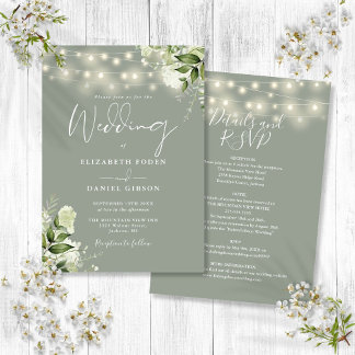 オールインワン サージュグリーン ストリング ライト フローラル ウェディング 招待状