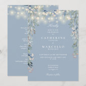 オールインワン ダスティーブルー ストリング ライト フラワーズ ウェディング 招待状 (正面/裏面)
