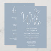 オールインワン　ハート　ダスティーブルー　ウェディング 招待状 (正面/裏面)