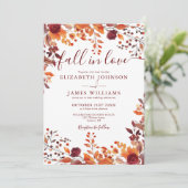 オールインワン バーガンディ 秋の恋に落ちる QRコード ウェディング 招待状 (スタンド正面)