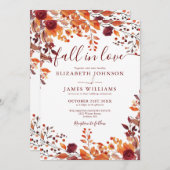 オールインワン バーガンディ 秋の恋に落ちる QRコード ウェディング 招待状 (正面/裏面)