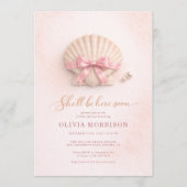オールインワン ピンクボウシェル ガールベビーシャワー 招待状 (正面)