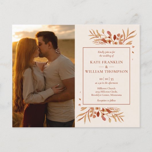 オールインワン フォト ウェディング 招待状 秋 結婚式 安価 (正面)