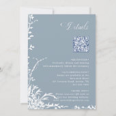 オールインワン フローラル ガーデン ウェディング アーチ ダスティーブルー 招待状 (裏面)
