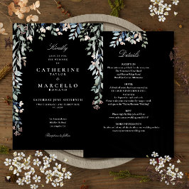 オールインワン フローラル ブラック＆ホワイト ウェディング 招待状