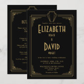 オールインワン ブラック＆ゴールド 1920年代のアールデコ ウェディング 招待状 (正面/裏面)