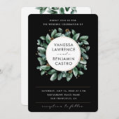 オールインワン ブラック ユーカリ グリー ネリーディデザイン 結婚式の招待状 招待状 (正面/裏面)